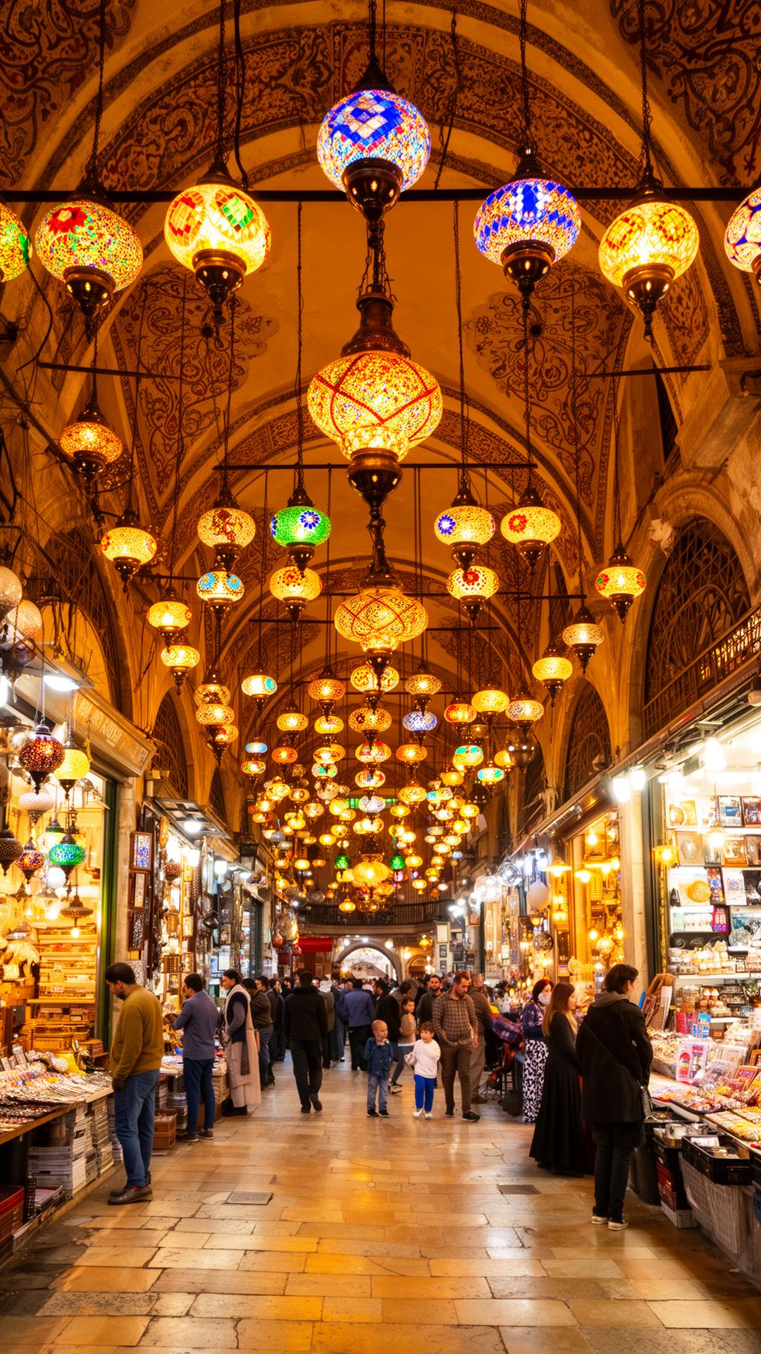 Colourful Turkish lamps lighting the Grand Bazaar in Istanbul
